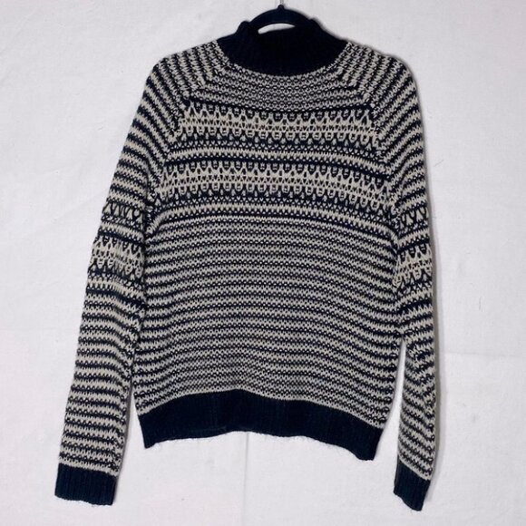 M&S Collection Black Off White Striped Knit Mock Neck Sweater Uk14 - Picture 11 of 12